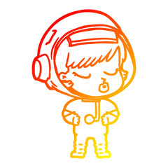 warm gradient line drawing cartoon pretty astronaut girl