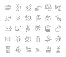 Set Vector Line Icons of Construction Technology