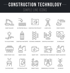 Set Vector Line Icons of Construction Technology