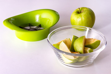 Cutting apple. Preparing healthy food.