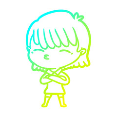 cold gradient line drawing cartoon woman