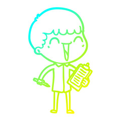 cold gradient line drawing cartoon happy man
