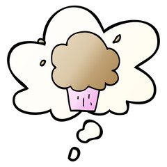 cartoon cupcake and thought bubble in smooth gradient style