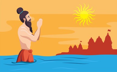 sadhu praying in holy river