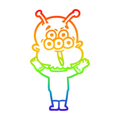 rainbow gradient line drawing happy cartoon alien