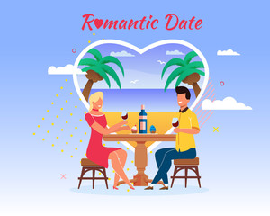 Obraz na płótnie Canvas Cartoon People Sea Beach Travel Romantic Date