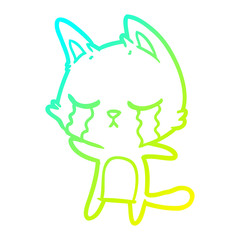cold gradient line drawing crying cartoon cat