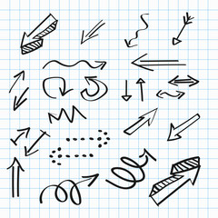 Arrows hand-drawn icons, abstract doodle writing design