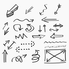 Arrows hand-drawn icons and abstract doodle writing design
