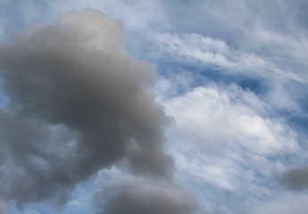 Fototapeta na wymiar Gray clouds float across a blue sky