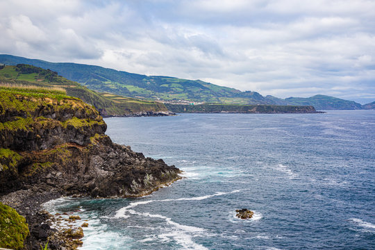 Bay at the town of Maia on Sao Miguel Island, Azores archipelago