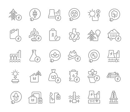 Set Vector Line Icons of Energy Technology