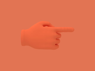Cartoon hand with index finger.. Illustration on red color background. 3D-rendering.