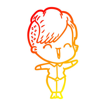 recommend clip art: warm gradient line drawing cartoon happy hipster girl
