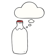 cartoon milk bottle and thought bubble
