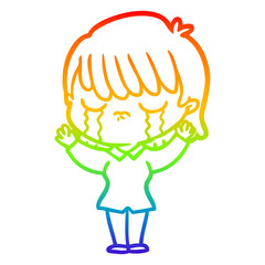 rainbow gradient line drawing cartoon woman crying