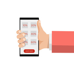 Sale online shopping, hand holding smartphone,discount label message