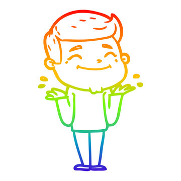 recommend clip art: rainbow gradient line drawing happy cartoon man shrugging