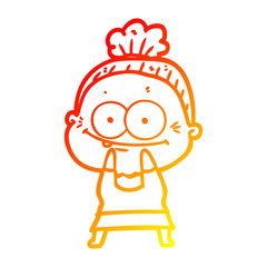 warm gradient line drawing cartoon happy old woman