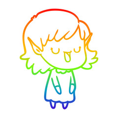 rainbow gradient line drawing cartoon elf girl