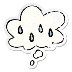 cartoon rain and thought bubble as a distressed worn sticker
