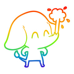 rainbow gradient line drawing cute cartoon elephant spouting water