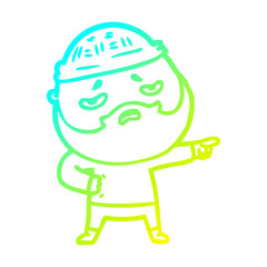 cold gradient line drawing cartoon worried man with beard