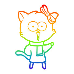 rainbow gradient line drawing cartoon cat