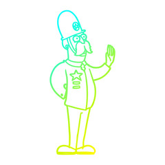 cold gradient line drawing cartoon policeman making stop gesture
