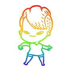 rainbow gradient line drawing cute cartoon girl with hipster haircut