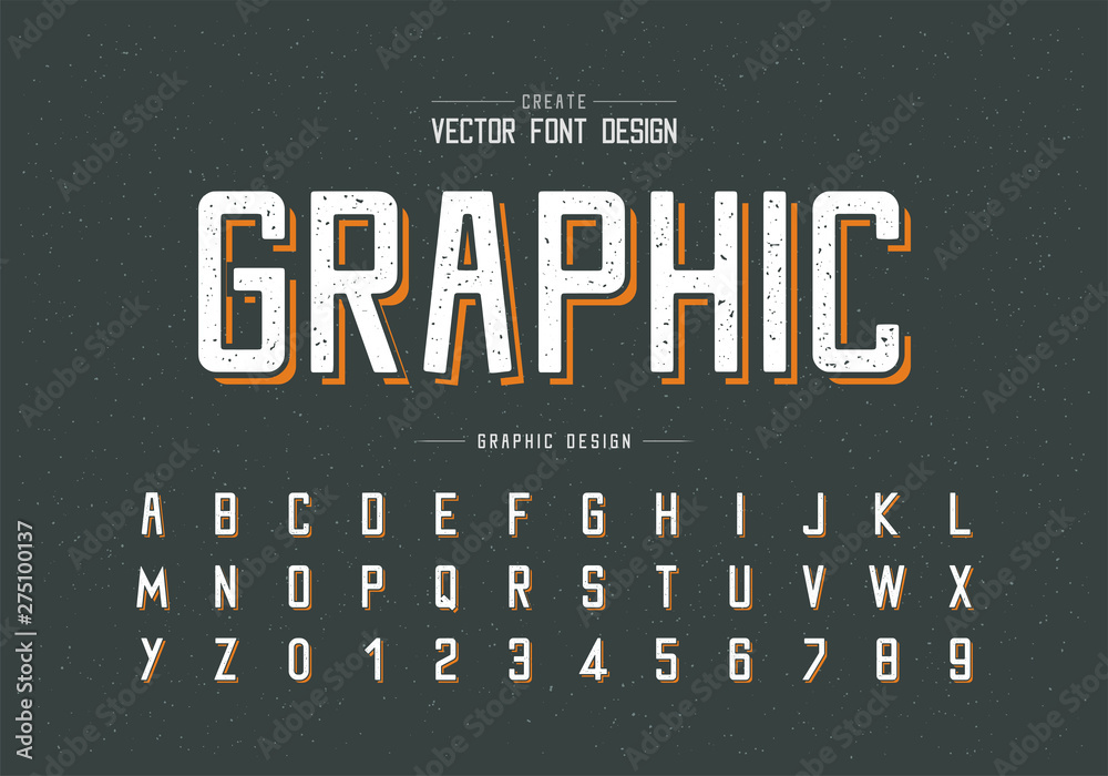 Fototapete texture font and alphabet vector, typeface and letter number design, graphic text on grunge backgrou