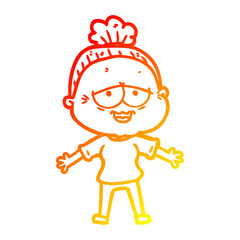 warm gradient line drawing cartoon happy old lady
