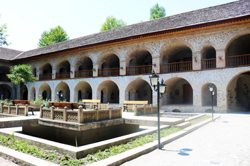 Fototapeta na wymiar Beautiful majestic architecture. Caravanserai (or caravansary) in Sheki, Azerbaijan.