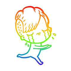 rainbow gradient line drawing cartoon crying girl
