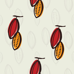 Cacao plant seamless pattern, vector illustration