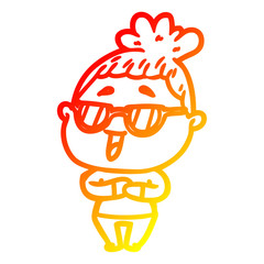 warm gradient line drawing cartoon happy woman wearing spectacles