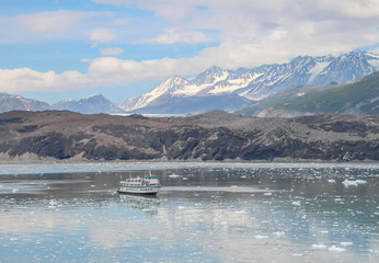 Snow-capped mountains surrounding Glacier Bay