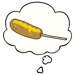 cartoon hotdog on a stick and thought bubble