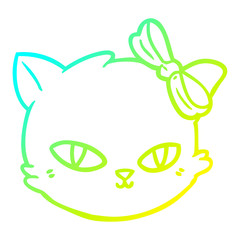 cold gradient line drawing cartoon cat wearing bow
