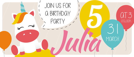 5th birthday party invitation card 10x15 with  - Unicorn