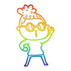 rainbow gradient line drawing cartoon woman wearing spectacles