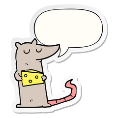 cartoon mouse and cheese and speech bubble sticker