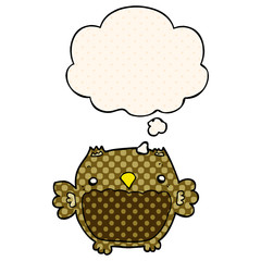 cartoon owl and thought bubble in comic book style