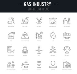 Set Vector Line Icons of Gas Industry