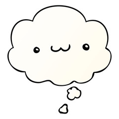 happy cartoon expression and thought bubble in smooth gradient style