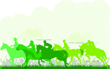 Naklejka na ściany i meble horses are racing to cross each other