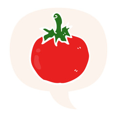 cartoon tomato and speech bubble in retro style