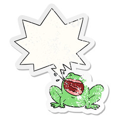 cartoon frog shouting and speech bubble distressed sticker