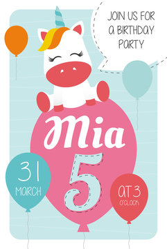 5th Birthday Party Invitation Card 10x15 With - Unicorn