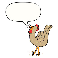 cartoon crowing cockerel and speech bubble